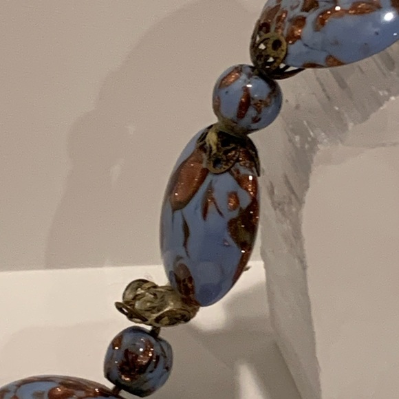 Blended Blue and Sparkly Brown Beaded Necklace - Picture 5 of 11